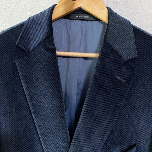 HUGO BOSS blue and black cotton and modal 2 button velvet blazer work career 44R - Picture 3 of 11